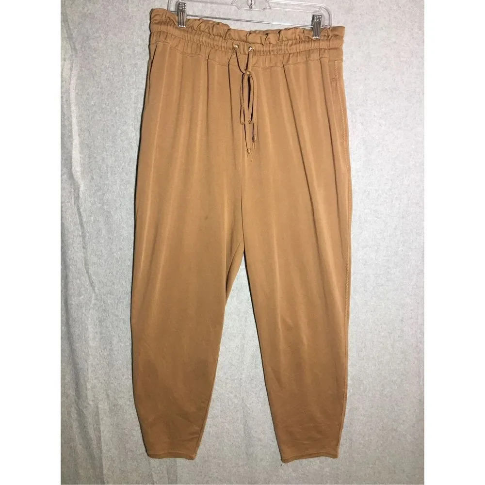 Womens Fabletics Sweatpants Paperbag Waist Brown Loose Casual Tie Waist Leisure